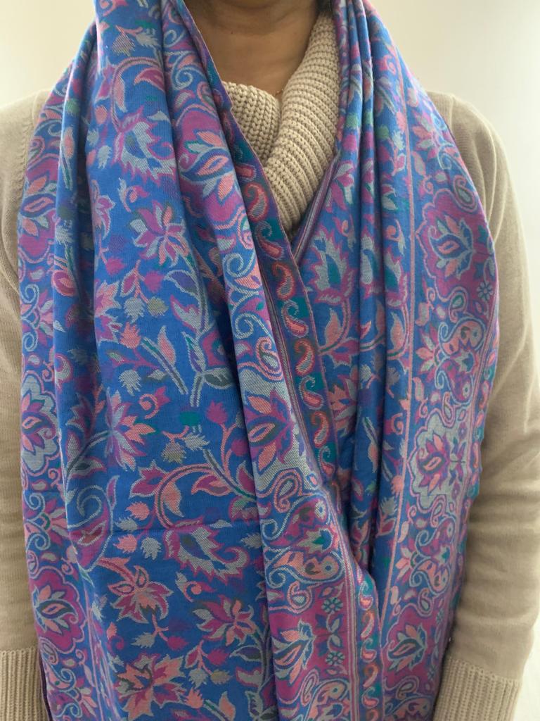 Handmade very beautiful Wool Shawl Scarf Multicoloured embroidery, made by lovely Kashmiri women in India.