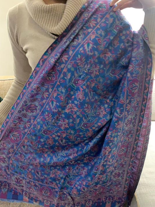 Handmade very beautiful Wool Shawl Scarf Multicoloured embroidery, made by lovely Kashmiri women in India.