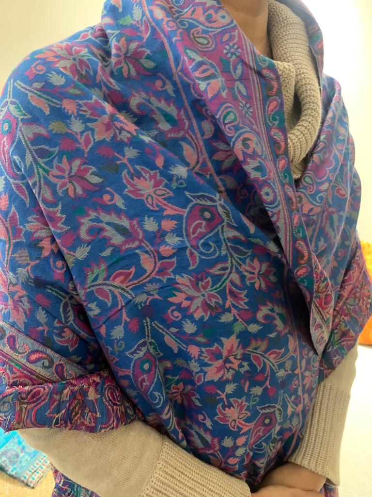 Handmade very beautiful Wool Shawl Scarf Multicoloured embroidery, made by lovely Kashmiri women in India.