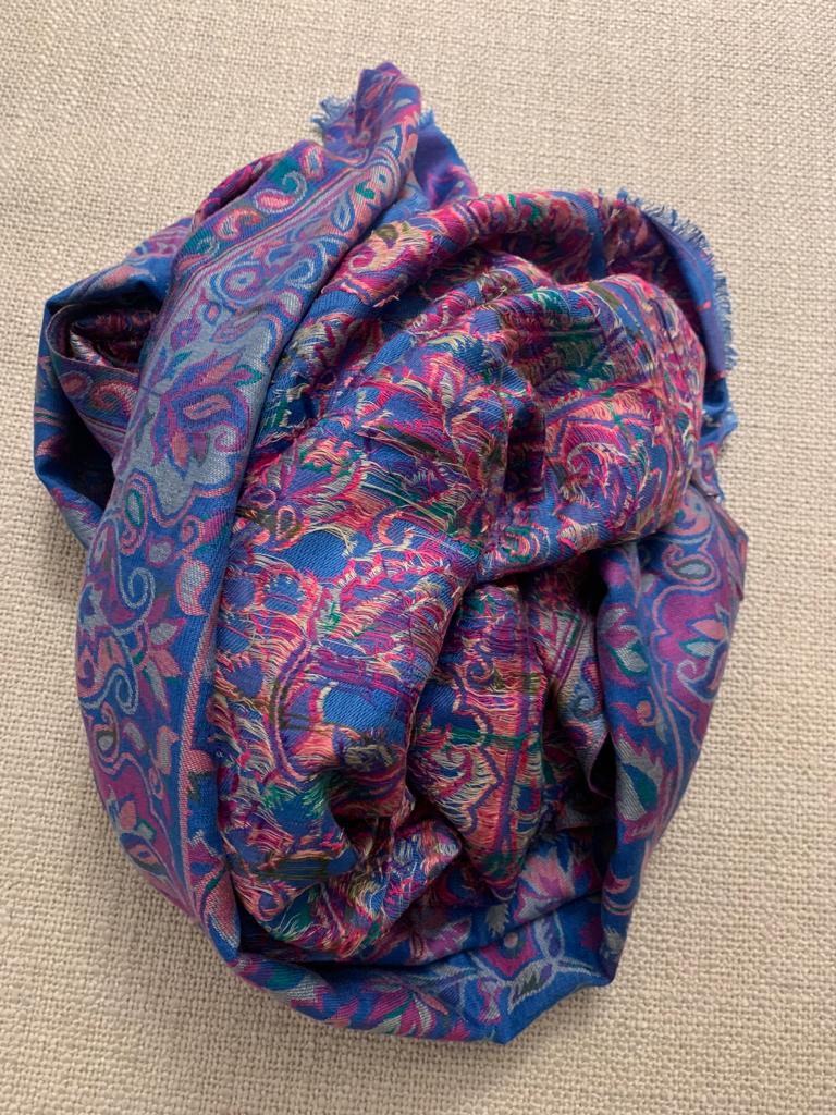 Handmade very beautiful Wool Shawl Scarf Multicoloured embroidery, made by lovely Kashmiri women in India.