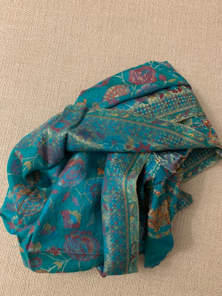 Royal Blue Handmade warm /soft /light Weight multicoloured Kanni Weave Pashmina /wool Scarf /Shawl with Fine Zari Embroidery.