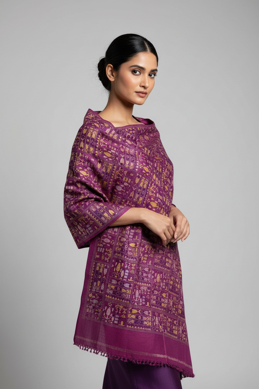 Svarna Kantha Tussar Silk Shawl / dupatta