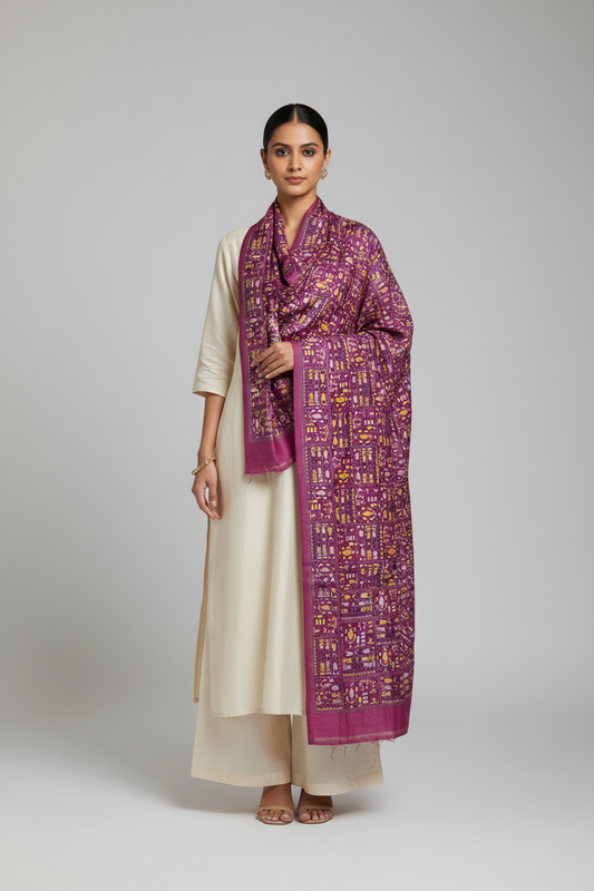 Svarna Kantha Tussar Silk Shawl / dupatta