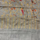 Handmade Kashmiri shawl zari metallic embroidery all over grey cashmere scarf with golden red embroidery