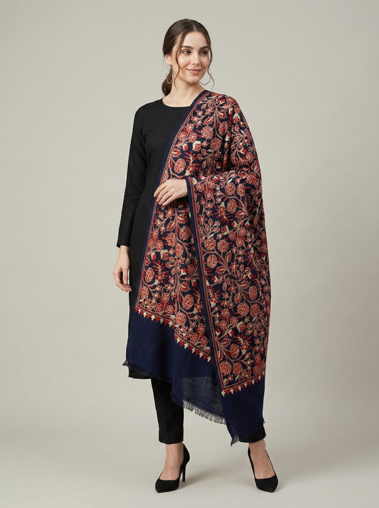 Midnight Garden Kashmiri Semi-Cashmere Shawl