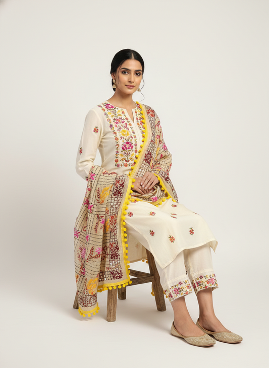 Kantha Cotton Floral Dupatta Stole