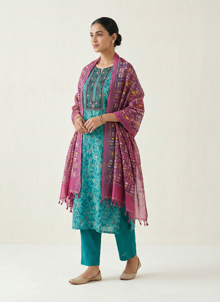 Svarna Kantha Tussar Silk Shawl / dupatta