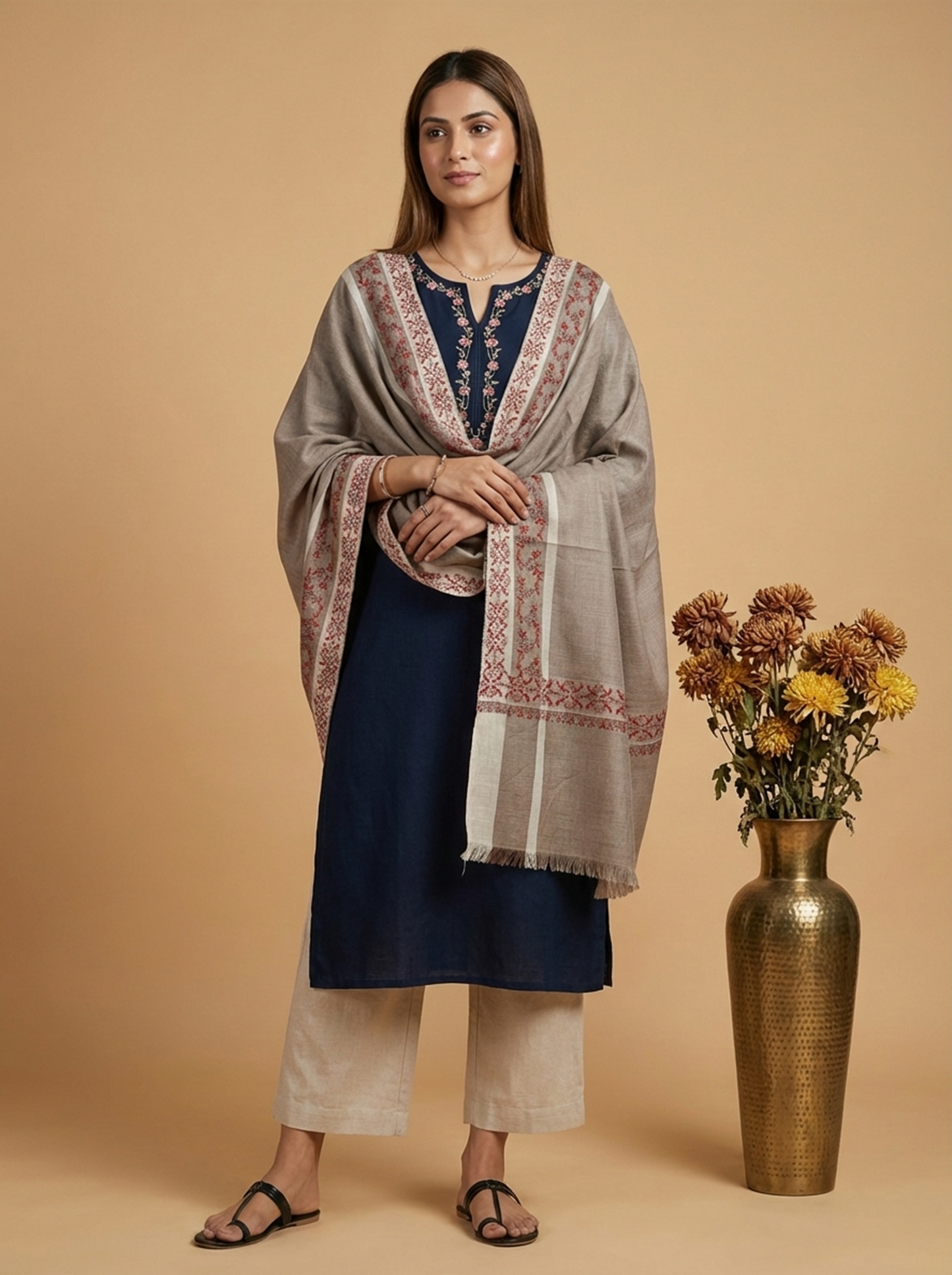 Kashmiri Sozni Cashmere Blend Shawl