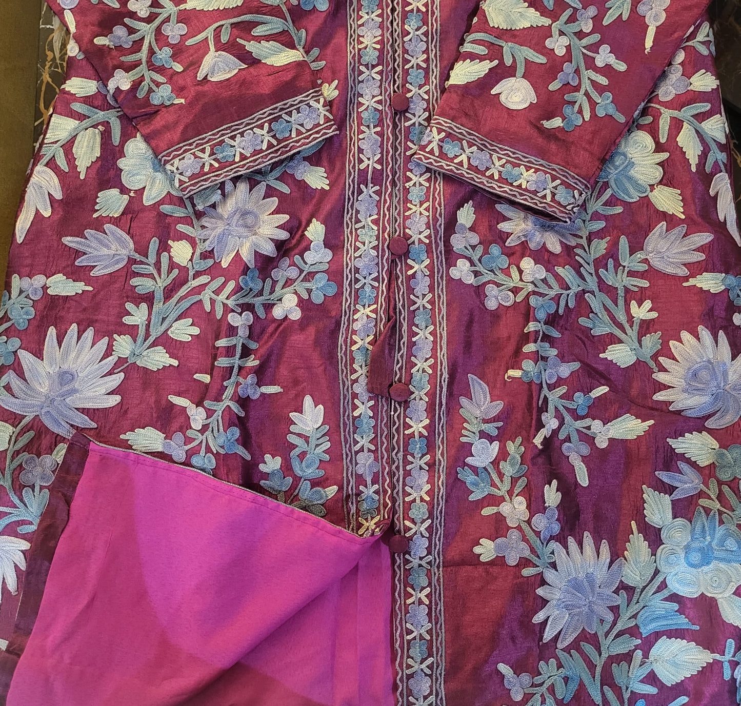 Embroidered kashmiri Silk Coat