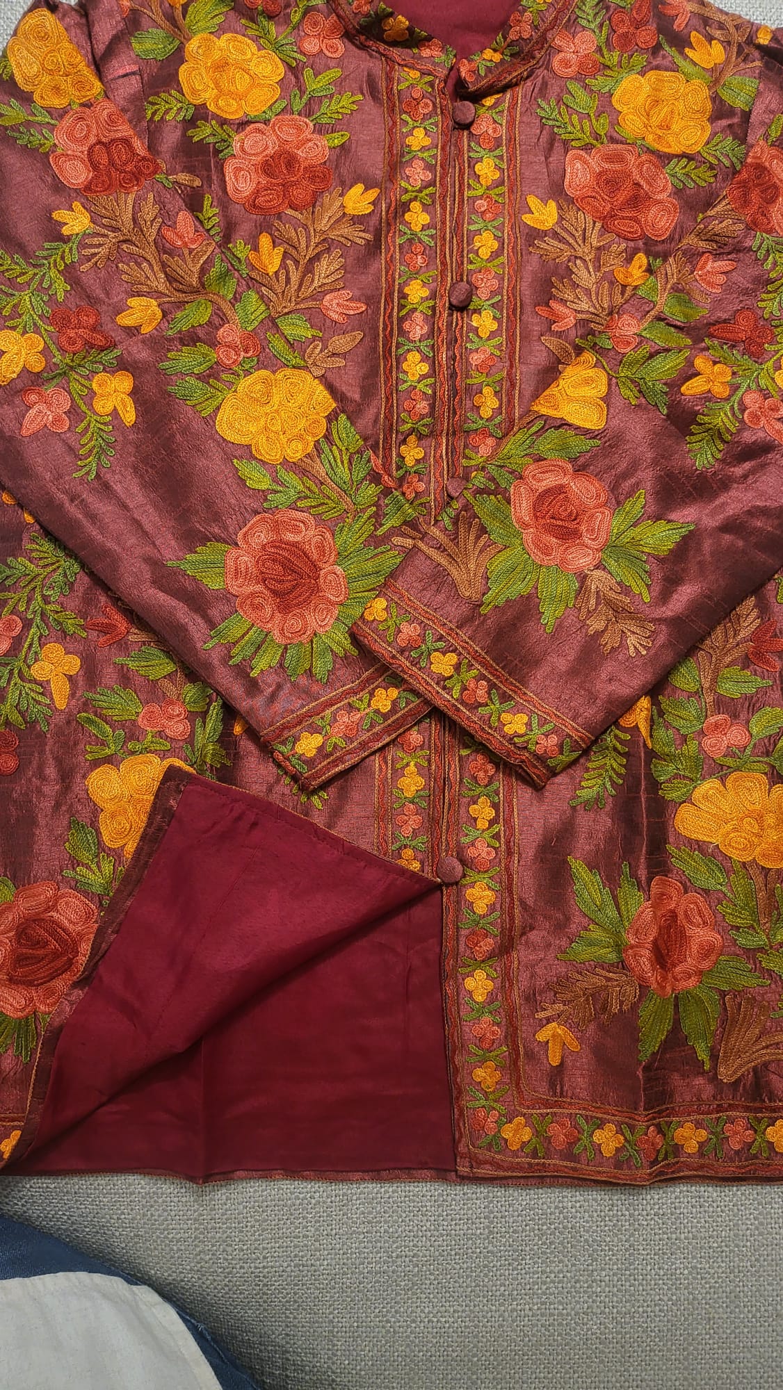 Beautiful Hand Embroidered Short Raw Silk Kashmir Jacket/Bohemian Coat/handmade coat Perfect for all season