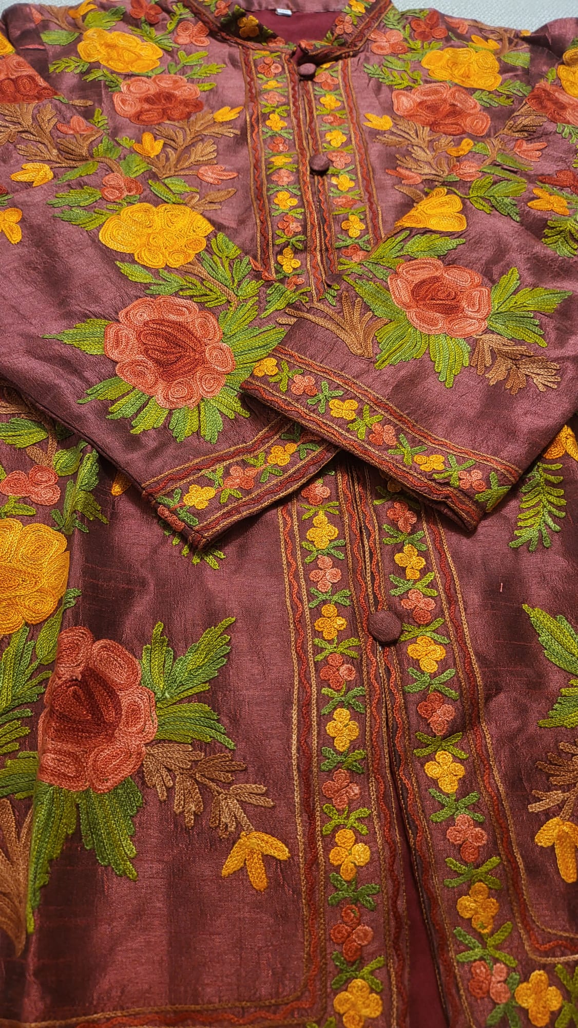 Beautiful Hand Embroidered Short Raw Silk Kashmir Jacket/Bohemian Coat/handmade coat Perfect for all season