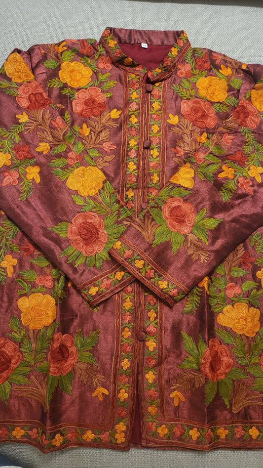 Beautiful Hand Embroidered Short Raw Silk Kashmir Jacket/Bohemian Coat/handmade coat Perfect for all season