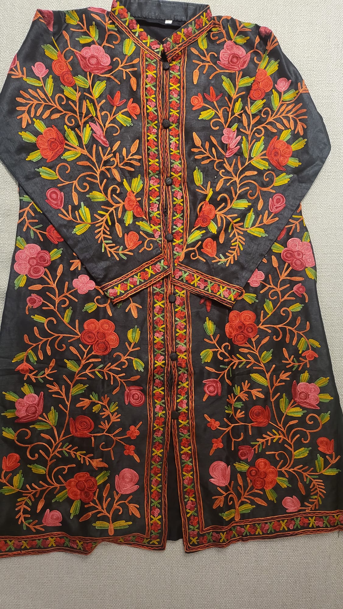 Beautiful Hand Embroidered long Raw Silk Kashmir Jacket/Bohemian Coat/handmade coat Perfect for all season