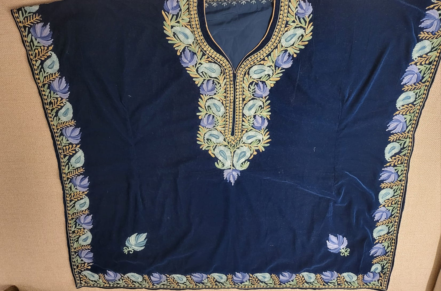 Fine Velvet Kashmiri Women Cape Shawl kaftaan with woolen Embroidery, Velvet Poncho, Antique Cape,Velvet Cape, Blue Shawl Kaftan style