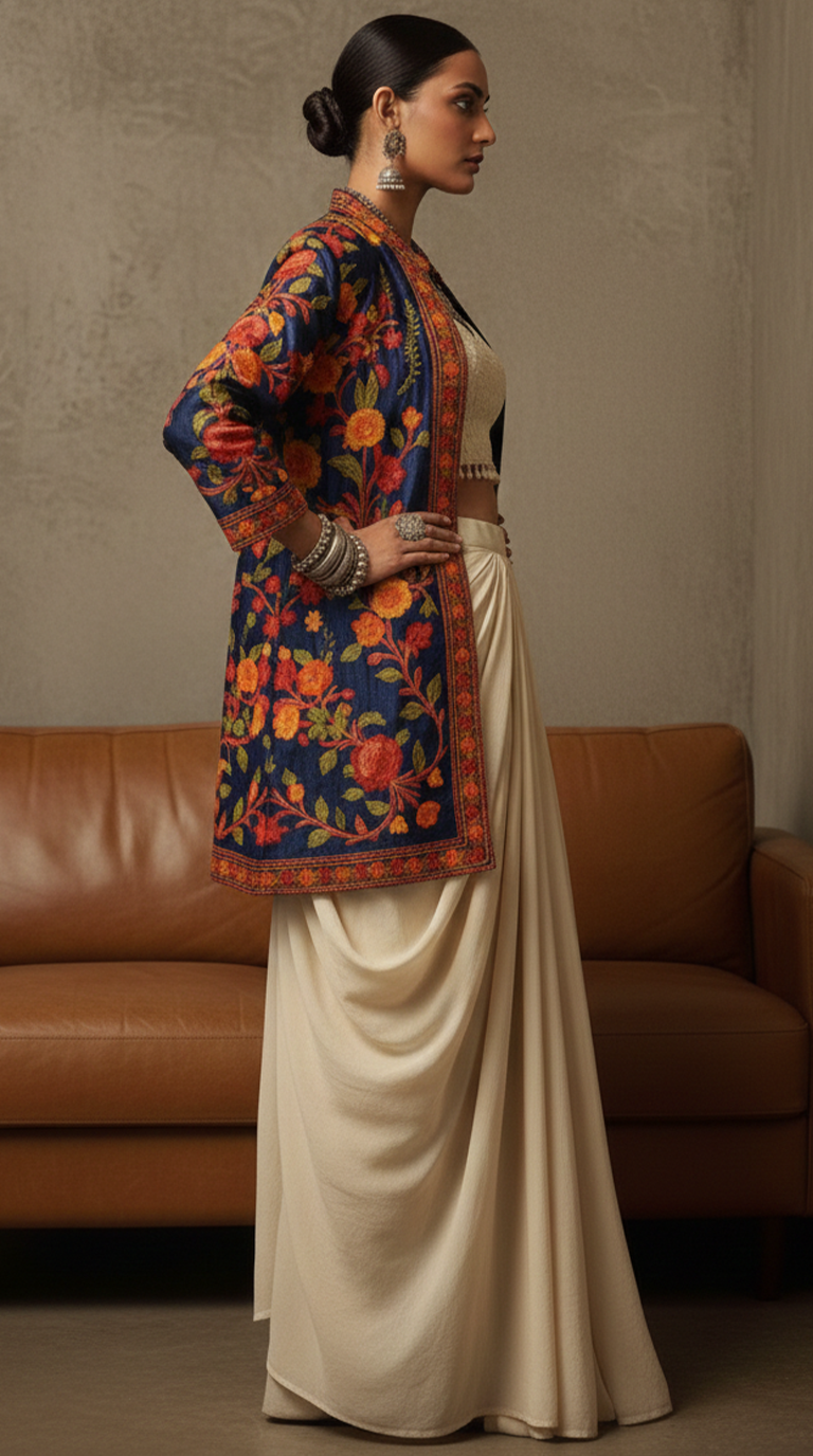 Indigo Kashmiri Raw Silk Jacket