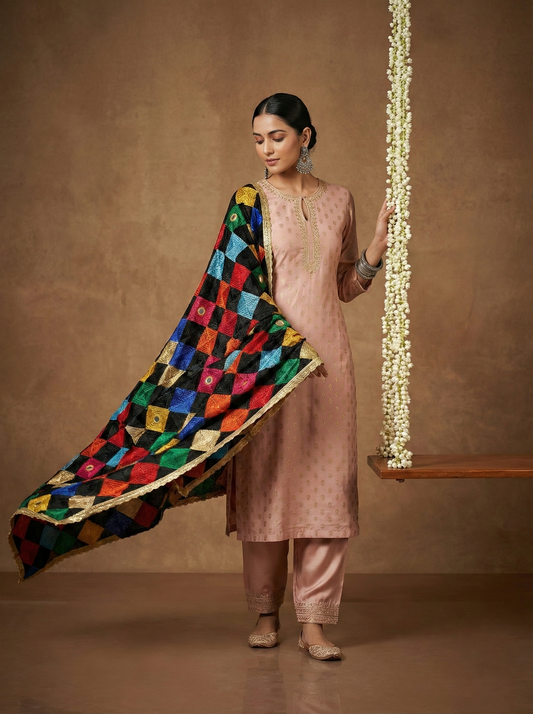 Traditional Midnight Bloom Phulkari Dupatta