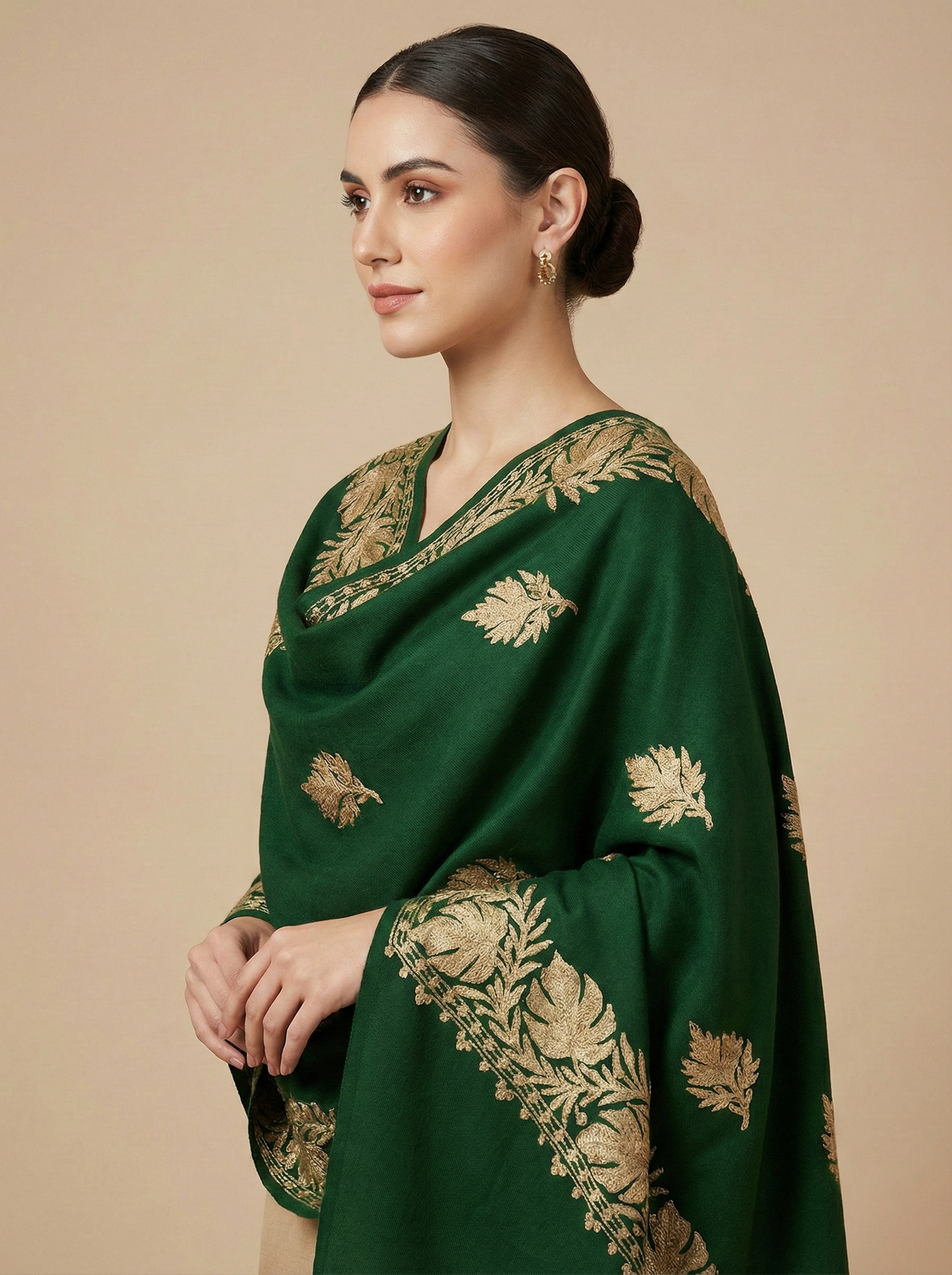 Bottle Green Kashmiri Tilla Pashmina Shawl