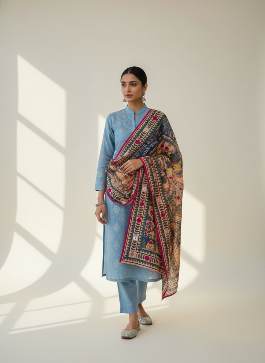 Vintage Kantha Hand-Embroidered Cotton Stole