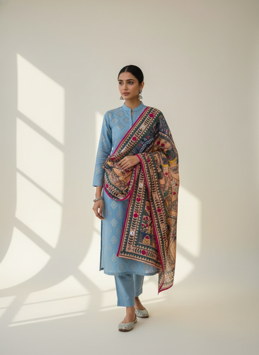 Vintage Kantha Hand-Embroidered Cotton Stole