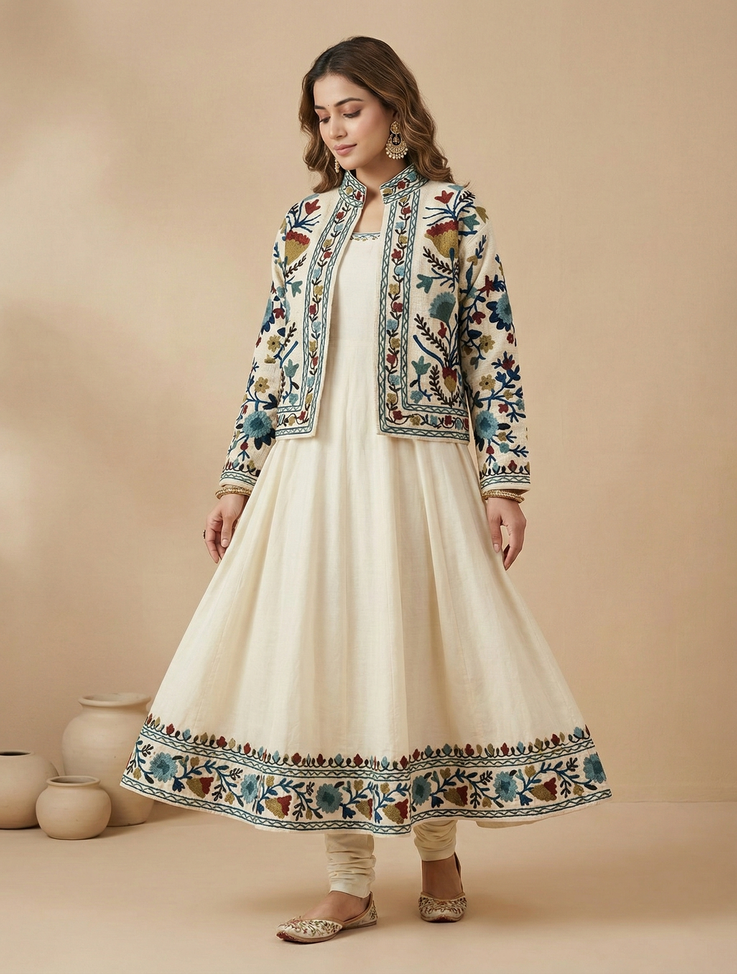 Safed Gul Suzani Bohemian Coat
