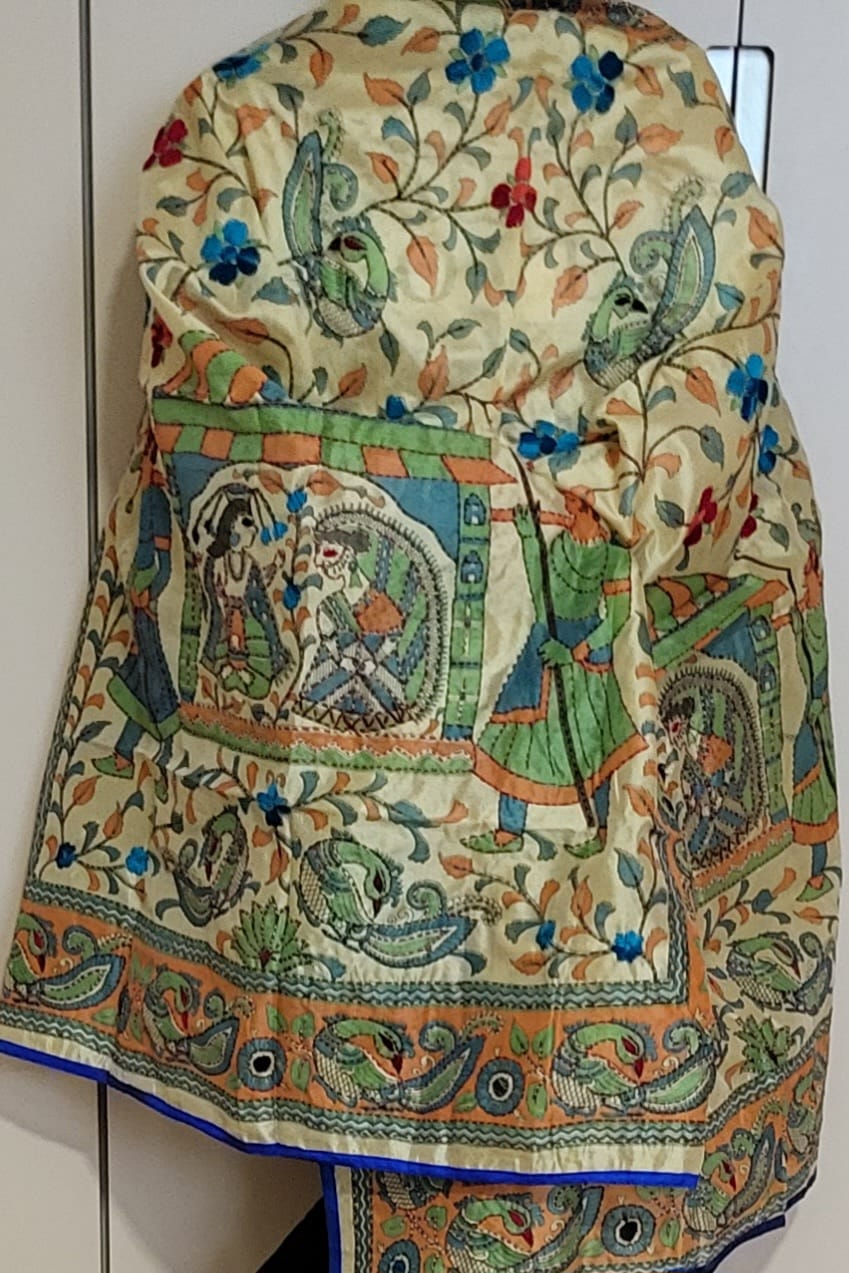 Hand Embroidered Tussar Silk Kantha Scarf/dupatta very elegant palanquin and floral design