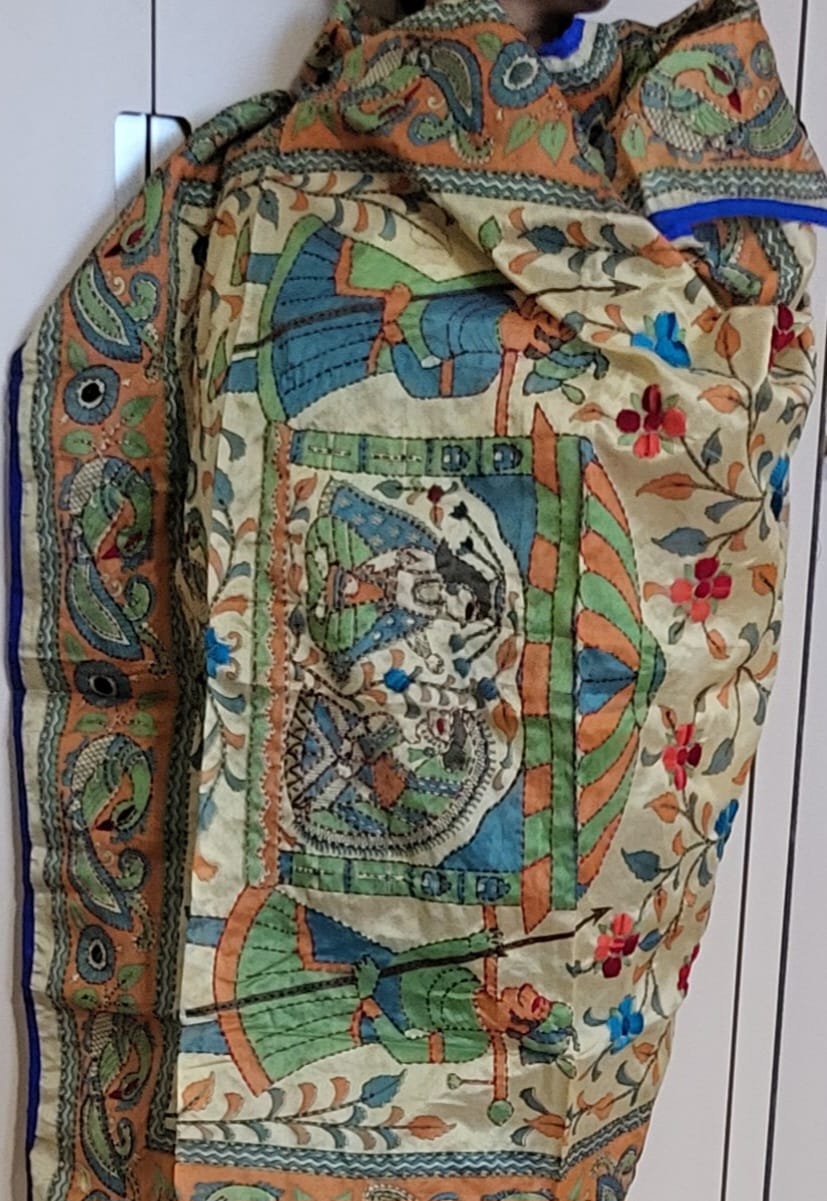 Hand Embroidered Tussar Silk Kantha Scarf/dupatta very elegant palanquin and floral design