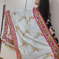 Hand Embroidered Tussar Silk Kantha Scarf/dupatta very elegant cream colour with multicolour thread kantha work