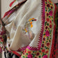 Hand Embroidered Tussar Silk Kantha Scarf/dupatta very elegant cream colour with multicolour thread kantha work