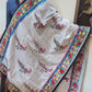 Hand Embroidered Tussar Silk Kantha Scarf/dupatta very elegant cream colour in bird design multicolour thread fine kantha work