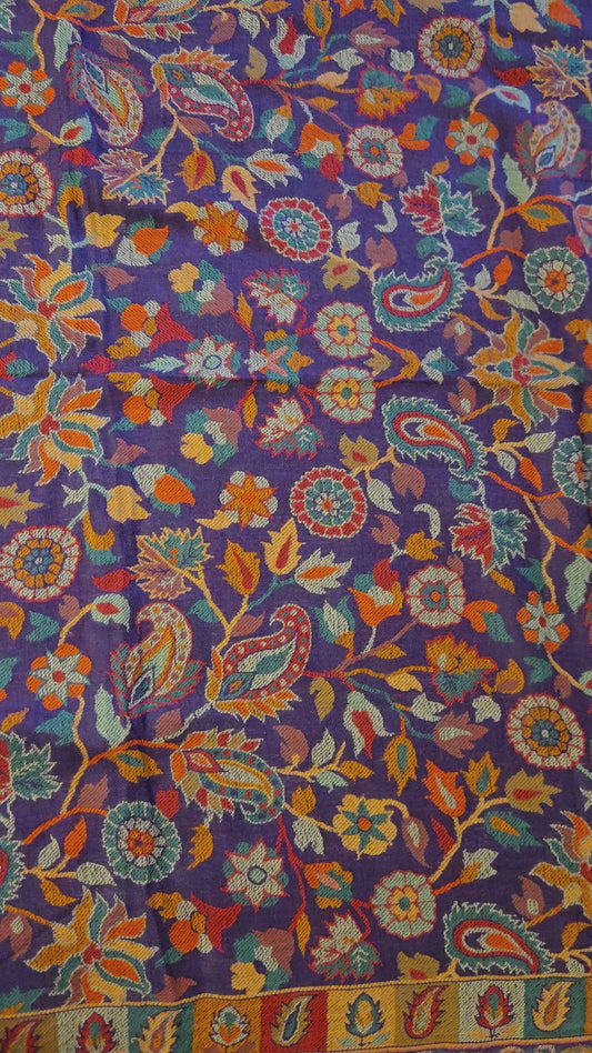 Handmade Kashmiri Embroidered Shawl in Purple | Aari Floral & Paisley Work Pashmina-Style Wool Shawl