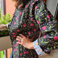Indian Handmade Kantha Reversible Short Length  All Season Bohemian Jacket  in black and pink floral print.