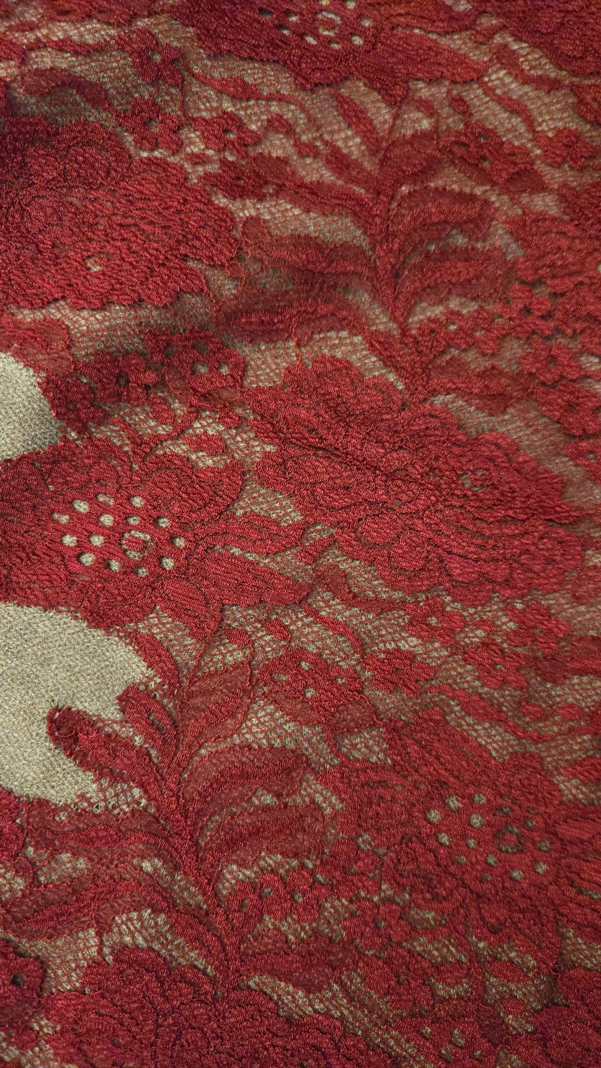 Semi Pashmina Stole with Net Lace Border | Handwoven Artisan Made Luxury Shawl in Red & Brown