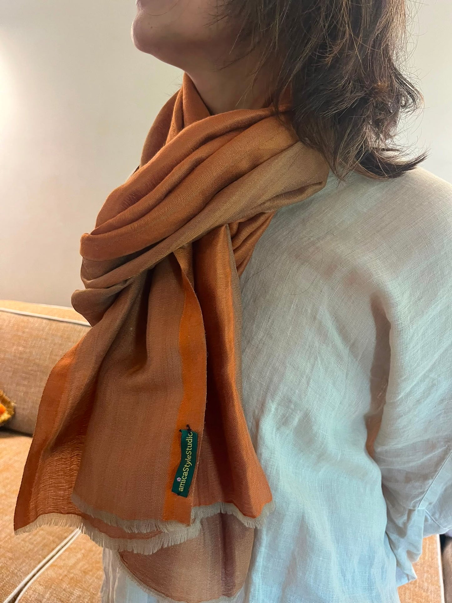 Beautiful reversable  golden colour Silk stole / scarf  perfect for all season . Very light and comfortable to carry