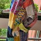 Indian Handmade Kantha Reversible long Length  All Season Bohemian Jacket  in light green  and rainbow colours