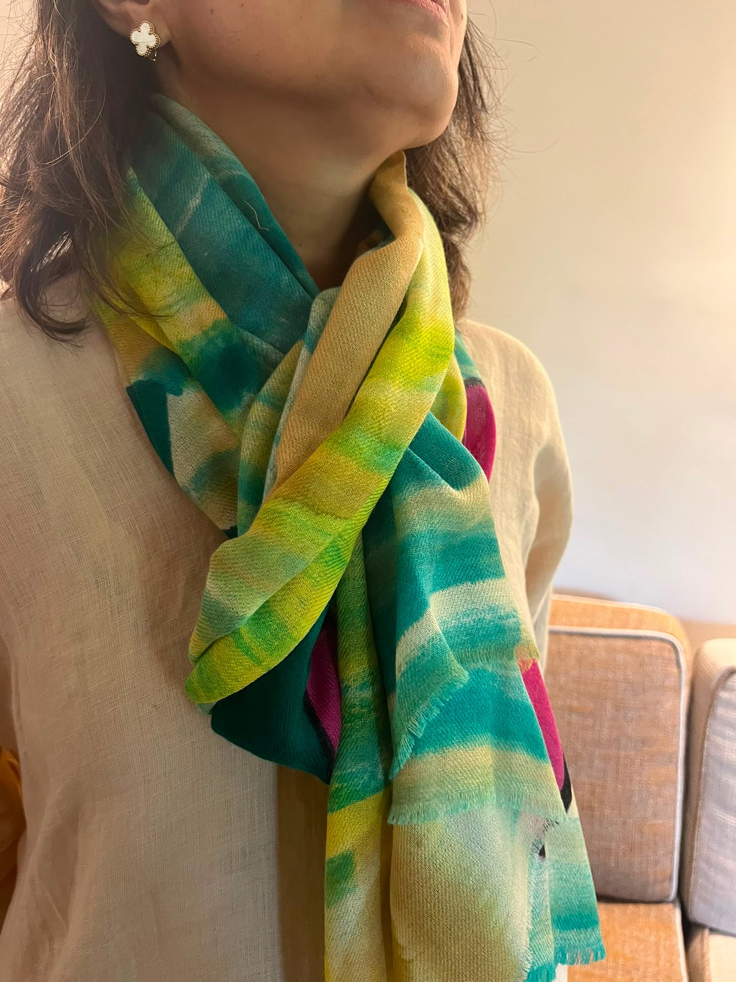 Hand painted Pashmina Wool floral Scarf/Shawl made by artisans