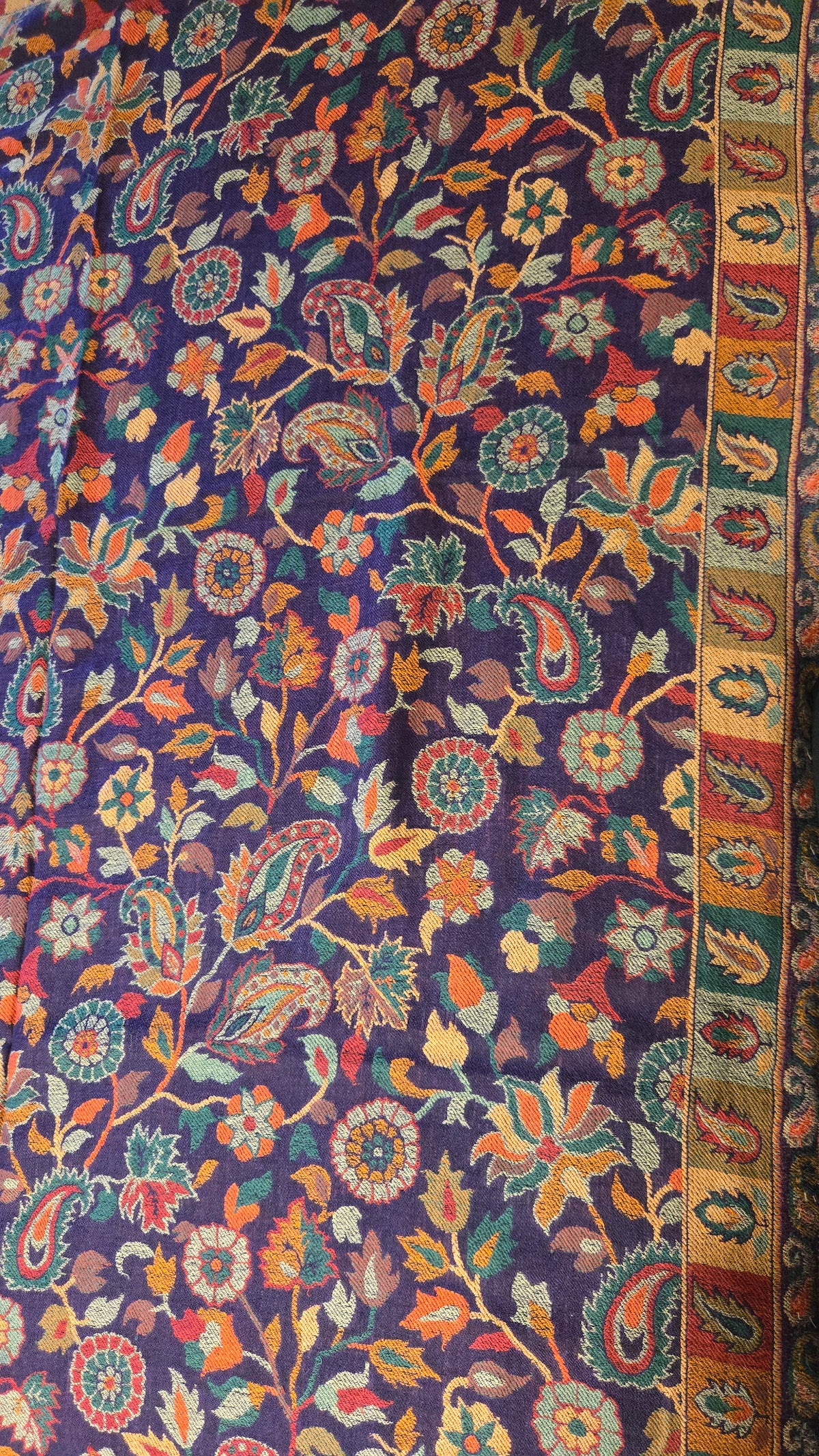 Handmade Kashmiri Embroidered Shawl in Purple | Aari Floral & Paisley Work Pashmina-Style Wool Shawl