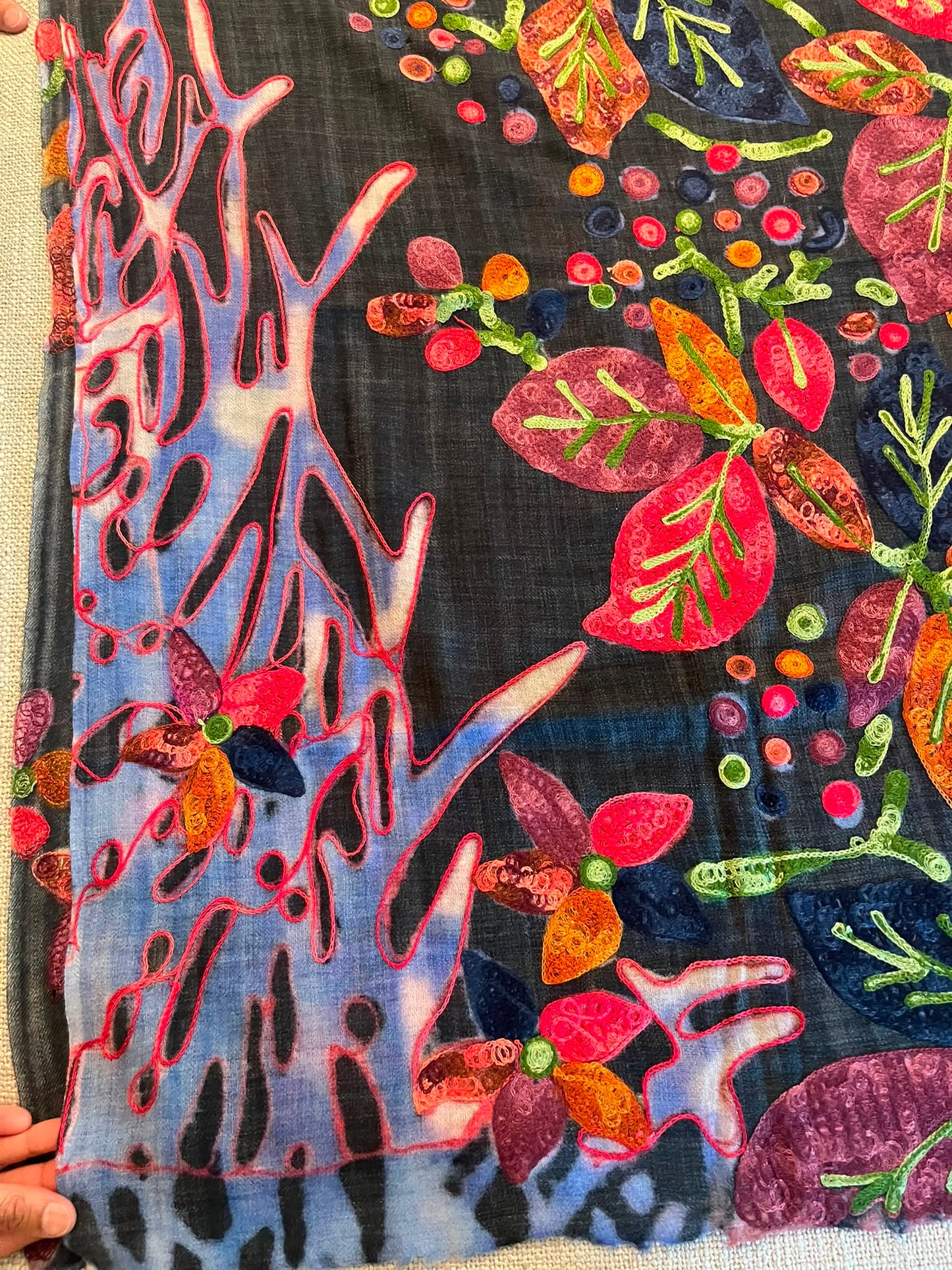 Pashmina  Wool Shawl Hand Embroidered Kashmir | Folk ArtWrap | Wedding Gift Heirloom Textile