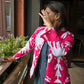 Indian Handmade Kantha Reversible Short Length  All Season Bohemian Jacket Ikkat print Pink/Blue