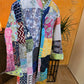 Indian Handmade Kantha Reversible long Length  All Season Bohemian Jacket  in light green  and rainbow colours