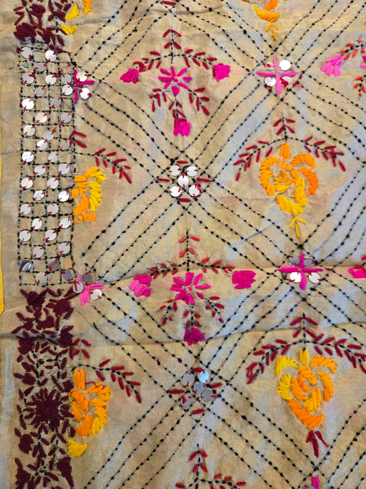 Handmade kantha dupatta shawl soft cotton hand embroidered  floral work shawl/ foulard/scarf /stole for spring summer collection