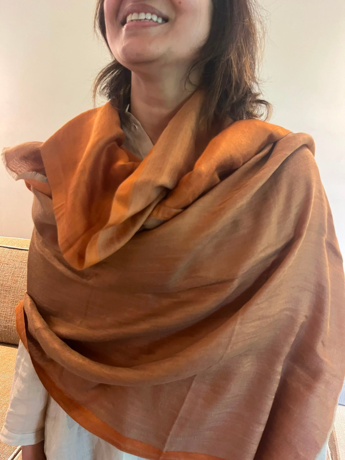 Beautiful reversable  golden colour Silk stole / scarf  perfect for all season . Very light and comfortable to carry