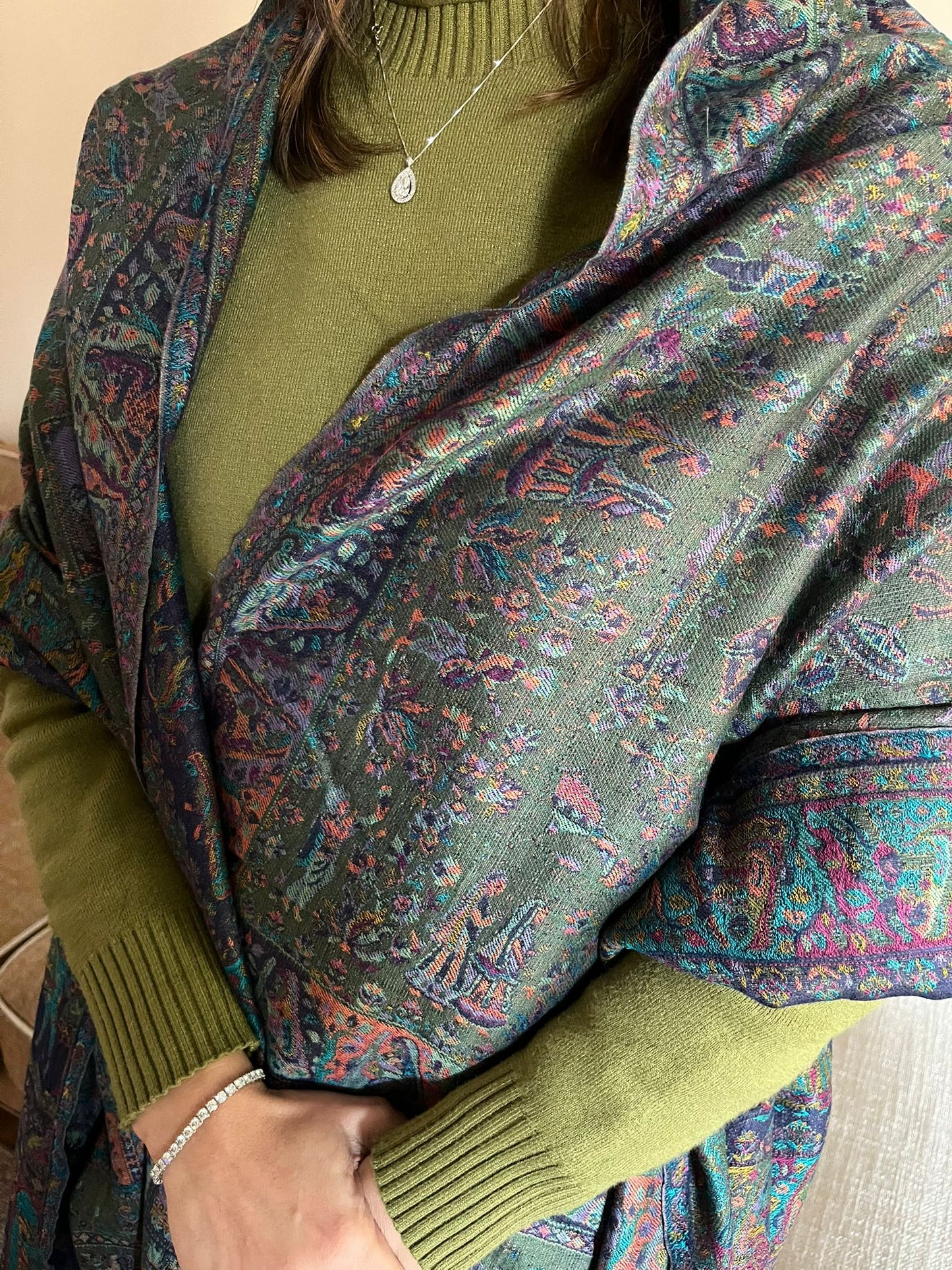 Rajhari Emerald Kani Wool Shawl