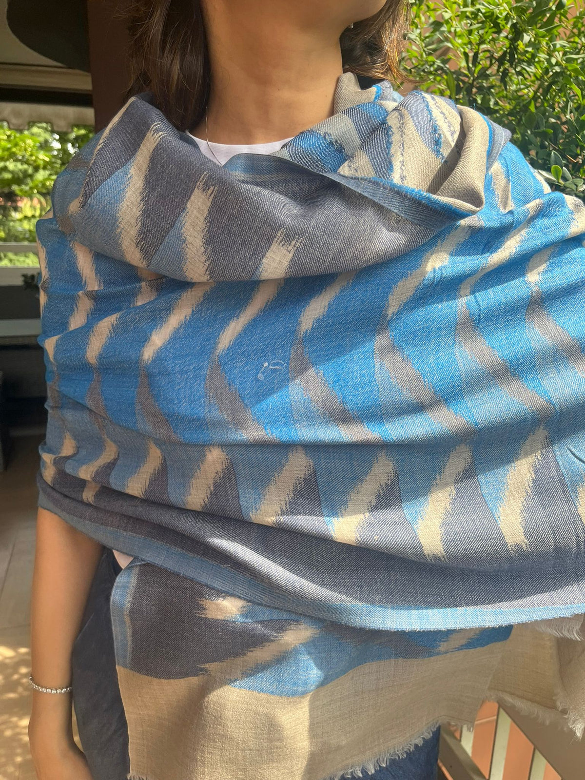 Indian artisan made ikkat design Pashmina Wool  Scarf/Shawl