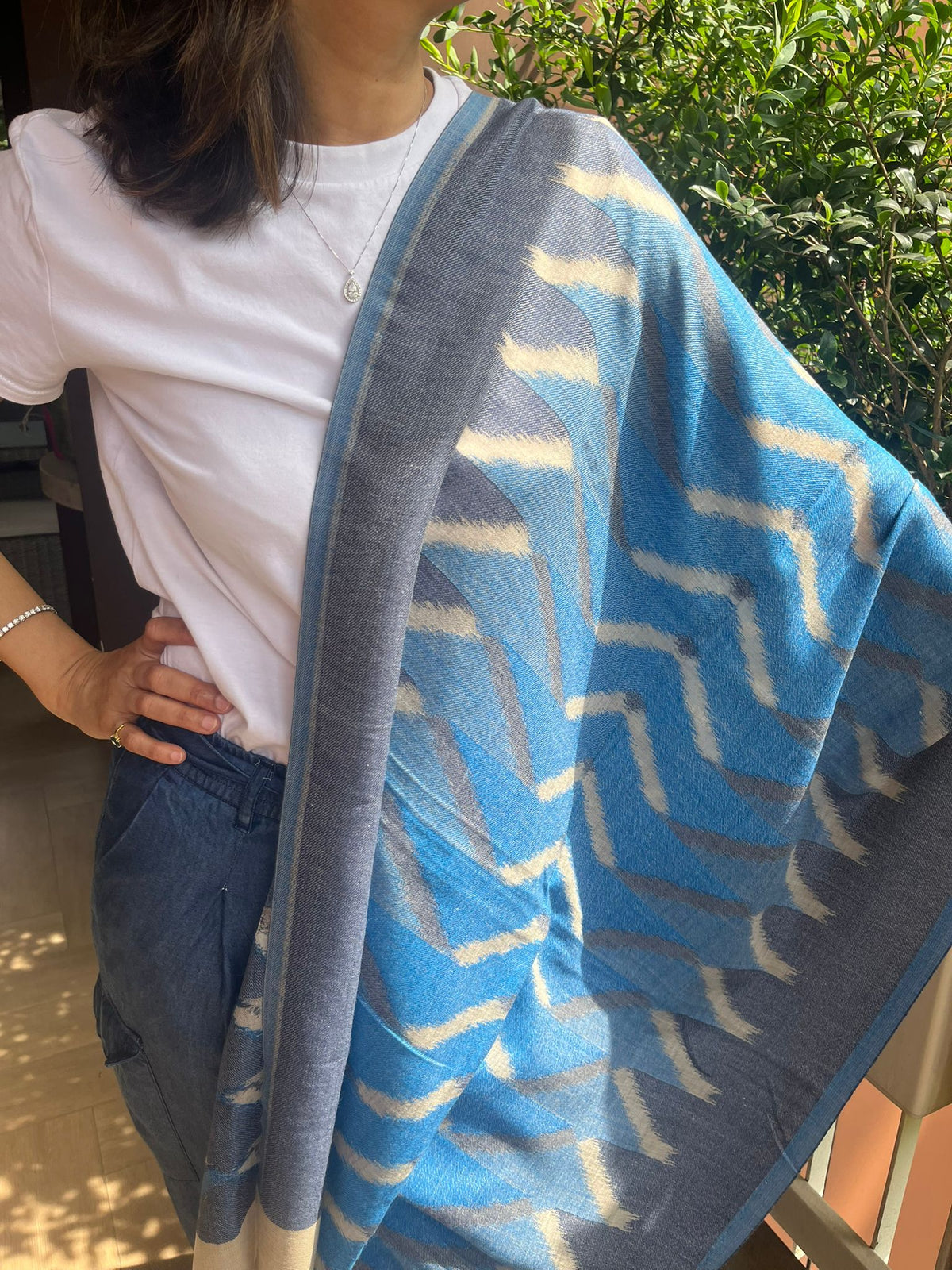 Indian artisan made ikkat design Pashmina Wool  Scarf/Shawl
