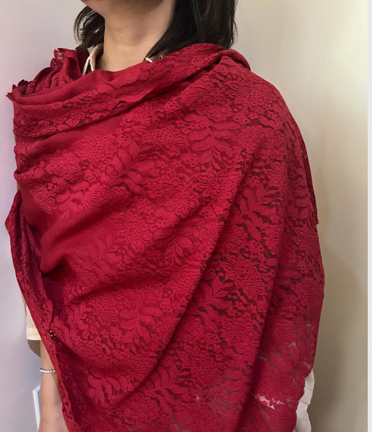 Handmade lace border Pashmina  Stole: Artisanmade Shawl /   Luxury Shawl