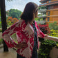 Indian Handmade Kantha Reversible Short Length  All Season Bohemian Jacket Ikkat print Pink/Blue
