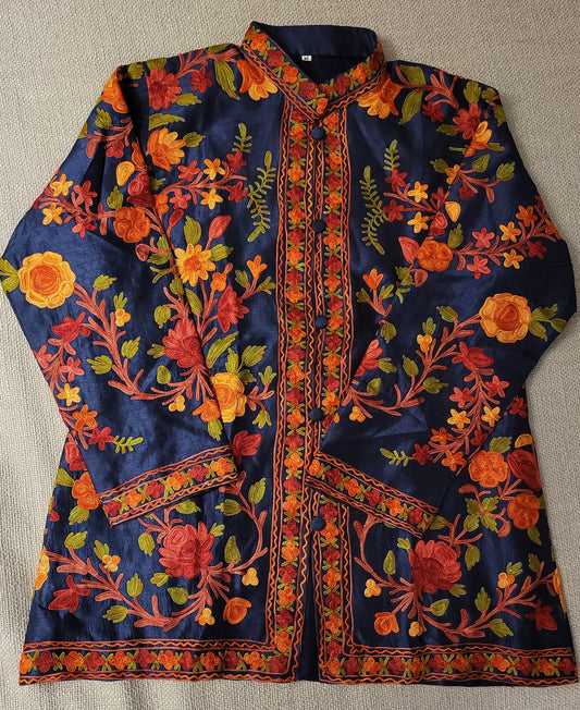 Beautiful Hand Embroidered Short Raw Silk Kashmir Jacket/Bohemian Coat/handmade coat Perfect for all season