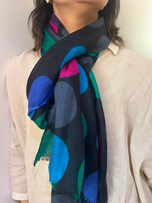 Hand painted Pashmina Wool dotted print Scarf/Shawl made by artisans
