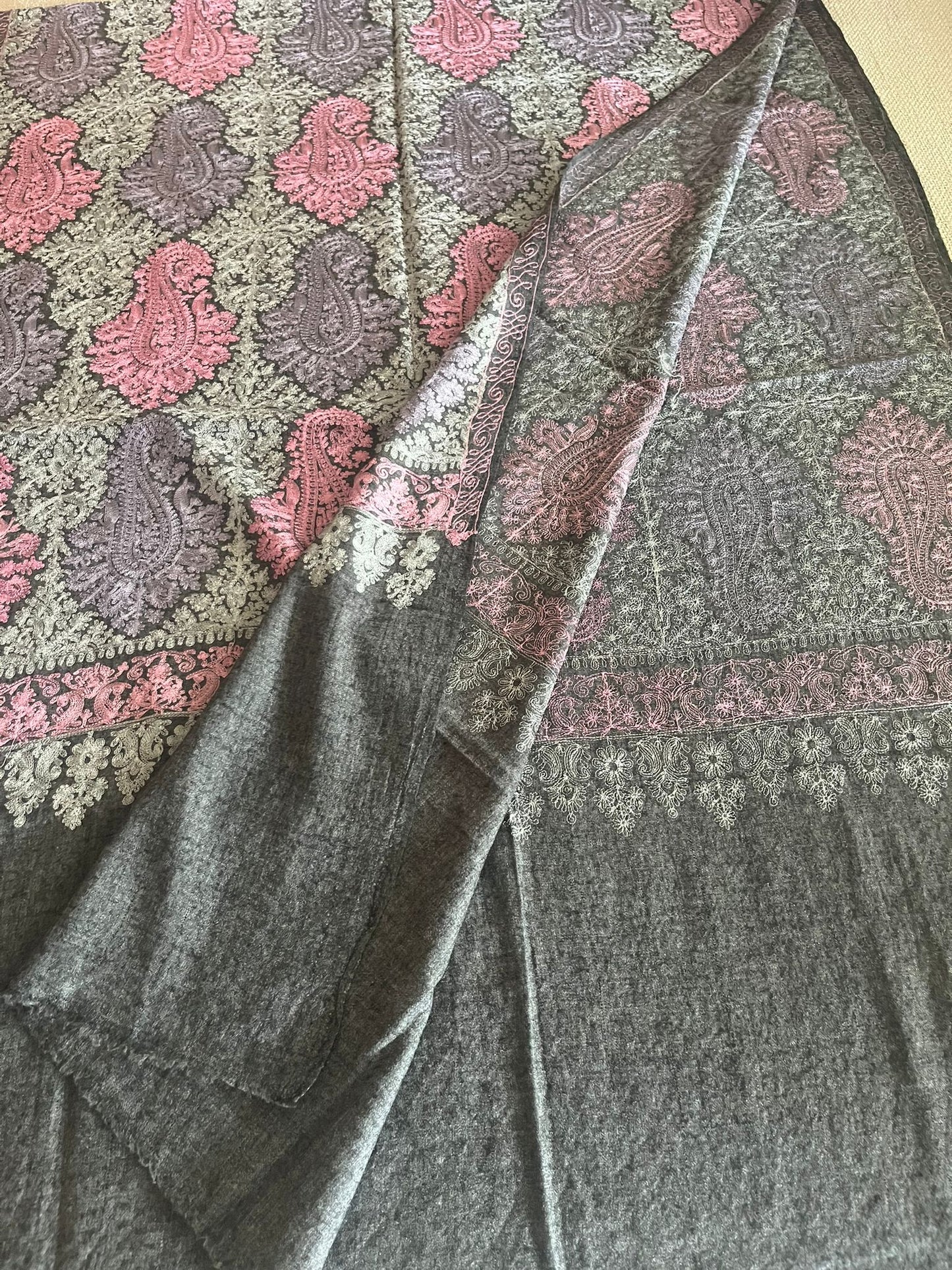 The Royal Kashida: Artisan-Made Aari Embroidery Wool Shawl