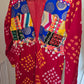 Red Cotton bandhej and patchwork Shrug with hand Embroidery, Long Embroidered  fusion wear for Women